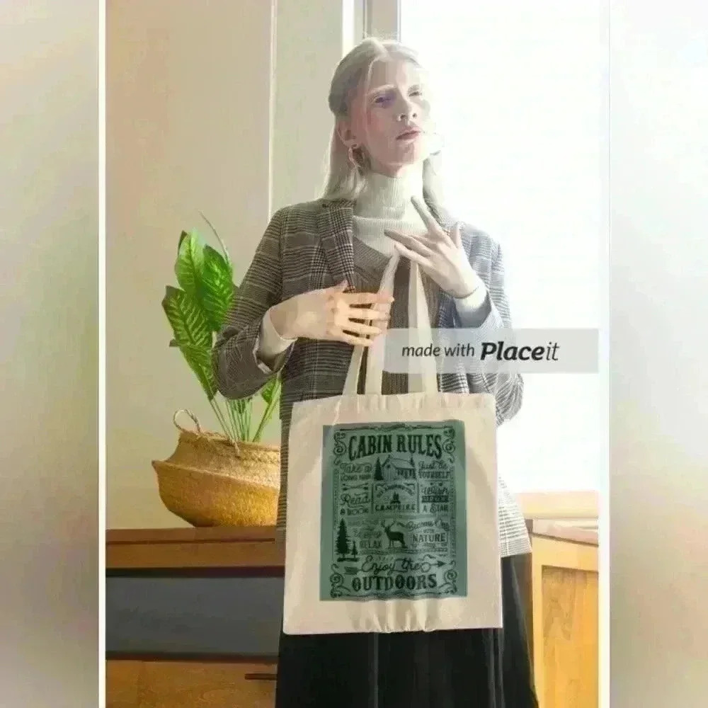 Cabin rules recycled canvas tote bag